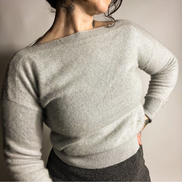 J. CREW 100% Cashmere Boatneck Gray Fitted Sweater Womens XS